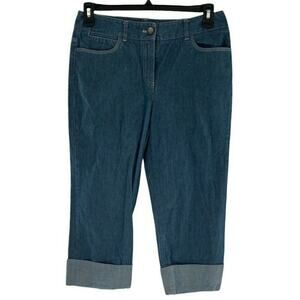 Ann Taylor Jeans Women's Size 8 Medium Wash Rolled Up Button Hem Pockets Denim